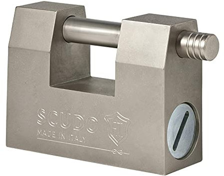 F.T. Scudo - Lucchetto Rettangolare Monoblocco in Acciaio (86mm, Chiave Radiale) altissima resistenza a taglio e corrosione