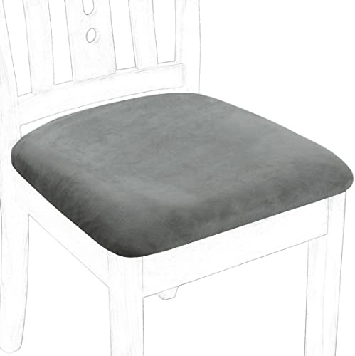 PiccoCasa Stretch Velvet Dining Chair Seat Covers with Ties 4 Pack Grey | Soft, Stretch & Removable Velvet Chair Seat Covers, Furniture Chair Protectors for Dining Rooms & Events
