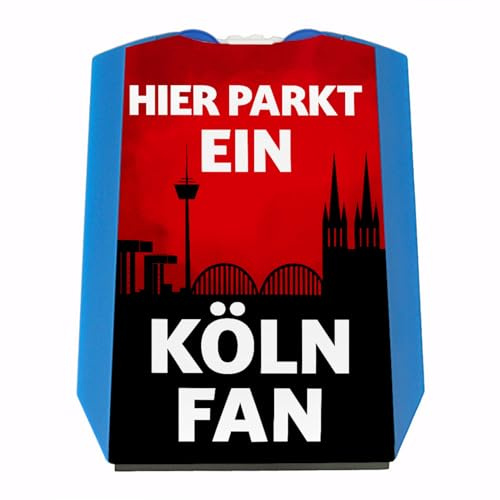 speecheese Hier parkt EIN Köln Fan Parkscheibe in Vereinsfarben mit Zwei Einkaufswagenchips als Geschenk für Fußballfans die ihren Verein über Alles lieben und überall verfolgen