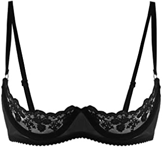 Choomomo Womens Sheer Lace Lingerie 1/4 Cups Bare Exposed Breast Underwire Push Up Bra Tops Bustier