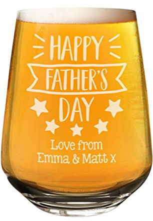 Personalised Craft Beer Wine Gin Tumbler Glass Happy Fathers Day Stars Any Name Cider 2/3 Pint Custom Birthday Dad Grandad Father's Day