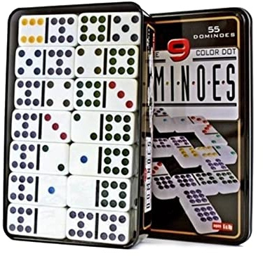 various Dominó Doble 9, Caja Metálica,Juego de Mesa Clásico para Niños y Adultos