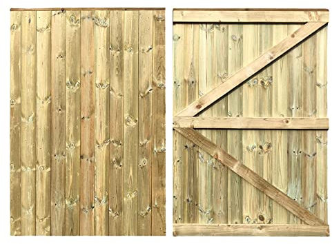 MADE TO MEASURE Wooden Double Driveway Gates Pair Bespoke Lighter Semi-Braced Framing with Interlocked Tongue & Groove Boards Flat Top Design <6ft (180cm) High x <8ft (274cm) Wide +600mm Hinge Pack
