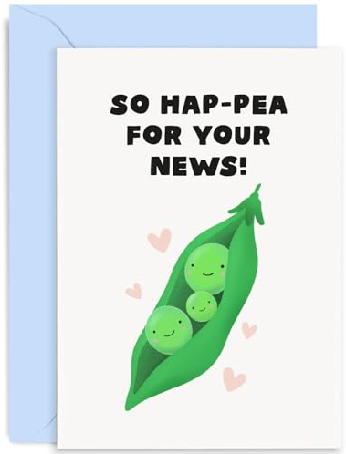 Old English Co. Cute Pea New Baby Announcement Card for Parents To Be - Funny Hap-pea Vegetable Pun Baby Shower Card | Blank Inside with Envelope