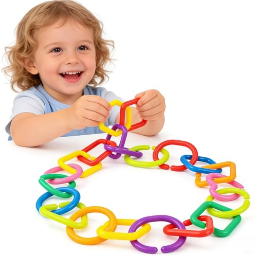 35 Pcs Baby Links Rings, Anti-Drop Plastic Straps for Prams & Car Seat | Geometric Links for Baby Toys, Teether Chains & Attachment Loops for Pushchairs, Infant Activity Gym, Shower Gift