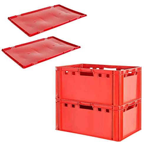 Fleischkiste E3 mit Deckeln Fleischkiste Rot Fleischerkiste Fleischkisten Kiste Fleischkiste Eurobox Lebensmittelecht 60 x 40 Metzgerkiste Auswahl Kingpower, Anzahl:2