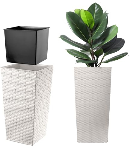 KADAX Hög blomkruka i modern design för inomhus- och utomhusväxter, stor blomkruka av plast, hög blomlåda (vit, imitation rotting, 57 cm, ca 24 L)