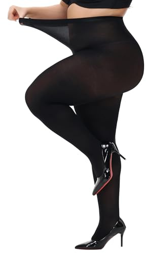 HeyUU Damen Strumpfhose Plus Größen hohe Taille halb transparent XL-4XL
