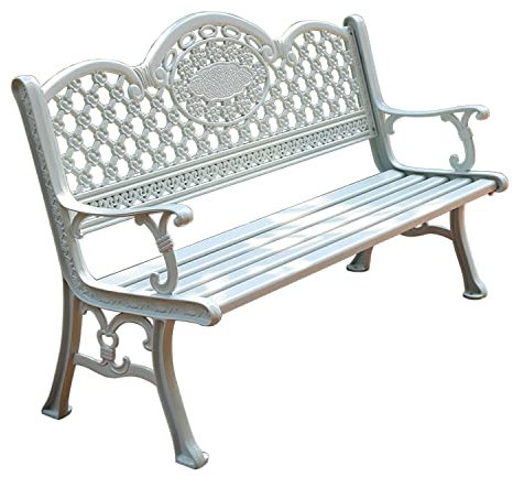 ZMYJTO Wetterfeste Außenbänke, Parkbank, Gartenbank, Gartenterrassenbank im Freien, Parkbank mit Metallrahmen mit Rückenlehne und Armlehne, Aluminiumgussmaterial, für Rasen, Hinterhof (Farbe: Weiß,