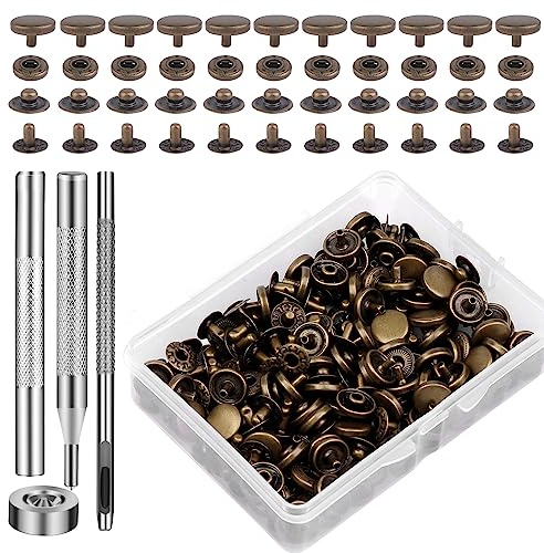 50 Pcs Boutons Pressions, 10mm Métal Bronze 4 Pcs Outils D'installation | Kit De Boutons-Pression, Rivets Et Boutons-Pression Pour La Couture, Sacs, Jeans Et Autres Loisirs Créatifs