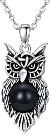 YFN Eule Kette Sterling Silber Eule Schwarz Onyx Halskette Eulenvogel Onyx Anhänger Eulen Schmuck Geschenke für Damen Männer Eulenliebhaber Geburtstag