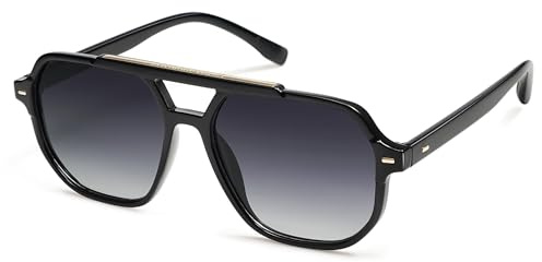 SOJOS Retro Trendy Aviator Polarized Sunglasses Men Women Vintage 70s Square Stylish Frame Sun Glasses SJ2283 Black Grey Lens