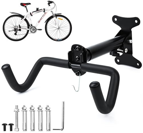 JOLIGAEA Supporto da Parete per Bicicletta Pieghevole, Sostegno per Bicicletta Regolabile, Supporto per Bicicletta a Parete Fino a 30KG, Porta Biciclette da Muro Appendi Bici per MTB Bici da Strada