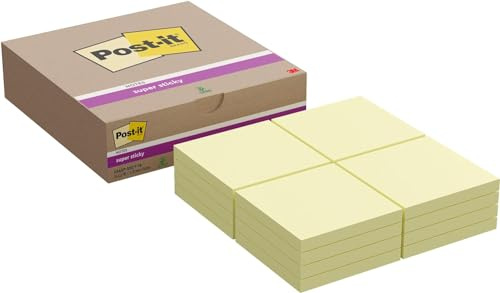 Post-it Super Sticky Notes, 16 Blöcke (1440 Blatt), 76 mm x 76 mm, Gelb | Selbstklebende Haftnotizen mit Stärkerer Haftung, Klebezettel für Bürobedarf, Erinnerungen & To-Do-Listen; Repositionierbar