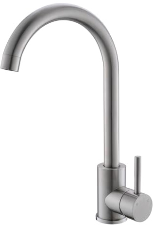 AIMADI Küchenarmatur Hochdruck, 360° drehbarer Wasserhahn Küche aus Edelstahl mit hohem Auslauf, Einhebelmischer für 1-Loch-Montage, Gebürstetes Nickel