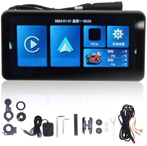 Navegador para Motocicleta 7 Pulgadas Pantalla Táctil Resistente al Agua Compatible con Carplay y Auto Reproductor Multimedia con y Control Remoto para Moto