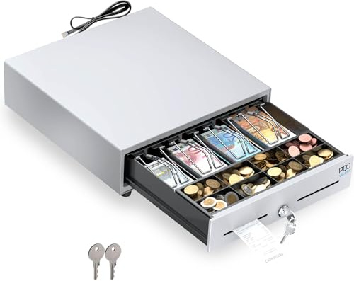 POS VALLEY Cassetto per Registratore di Cassa Mini Piccolo, Apertura Automatica RJ11 e Chiave, Inserto Contanti 4 Banconote e 8 Monete (Euro), 33x33 cm