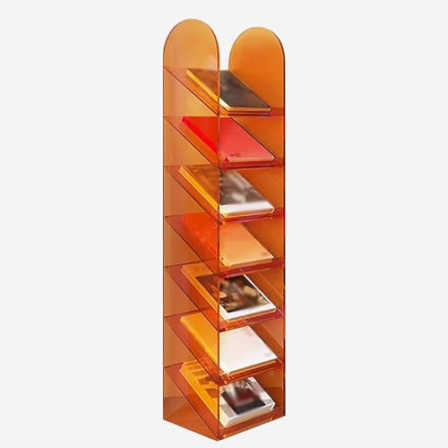 Magazinständer Broschürenhalter Zeitschriftenständer, bodenstehender Acrylständer, beweglicher Broschürenständer, Literaturregal, Bücherregal mit großer Kapazität, 7-stufiger Broschürenhalter(Orange)