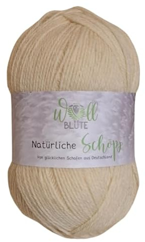 Wollblüte Strickwolle | Wolle vom Schaf zum Stricken und Häkeln | regionale Schurwolle wollweiß in drei Stärken (3-fädig)