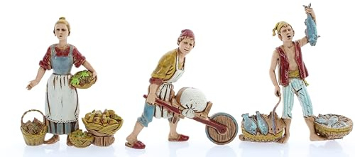 Moranduzzo Set 3 neapolitanische Hirten für Krippe 10 cm Maßstab 1:20 - Unzerstörbare Krippenfiguren - Stil 700', Handbemalt, Offizielles Produkt, Hergestellt in Italien, Bildhauer M. Landi