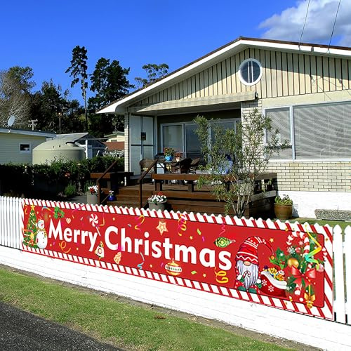 WDEC Banner Merry Christmas, 300 x 50 cm, für den Außenbereich, Zaun, Weihnachtsdekoration, Weihnachtsdekoration, für den Innen- und Außenbereich, für Garten, Haus, Balkon, Tür, Zaun (01)