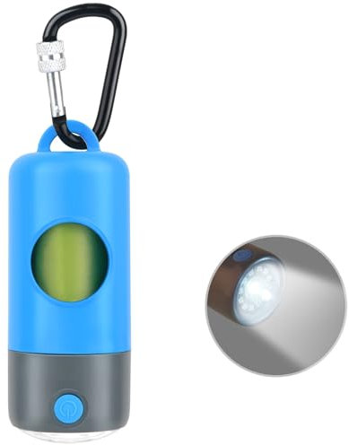 Novkin Wiederaufladbarer Hundekotbeutelspender mit Sicherheits-LED-Taschenlampe, Haustierkotbeutelhalter mit Karabinerhaken für Leine, Halsband, Geschirr und 15 extra dicke Hundekotbeutel