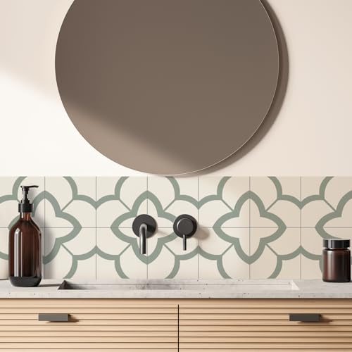 Alwayspon Adesivi per piastrelle, colore verde salvia, autoadesivi, per pavimenti in bagno, cucina, paraspruzzi, in vinile, 24 pezzi x 15 cm