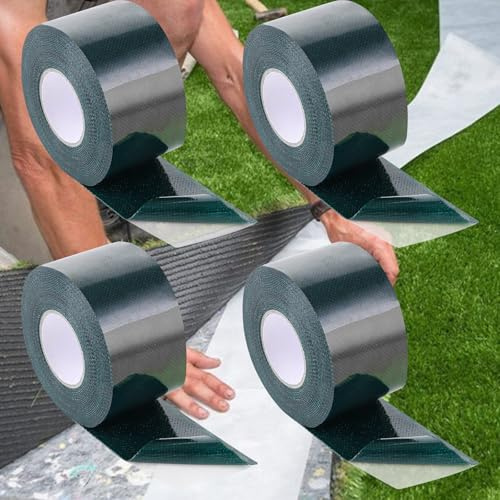 DAJAVE 4 pezzi di nastro adesivo in erba artificiale, forte nastro biadesivo per erba artificiale, 50 mm x 5 m, nastro per erba artificiale per il collegamento, fissaggio, tappeto erboso verde