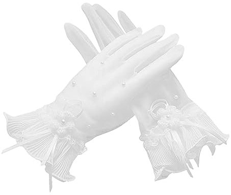 WESIEVYA 1paar Hochzeits-handschuhe Mit Spitzen Und Perlenverzierung Elegante Kurze Brauthandschuhe Weiß Für Hochzeit Verlobung Und Besondere Anlässe