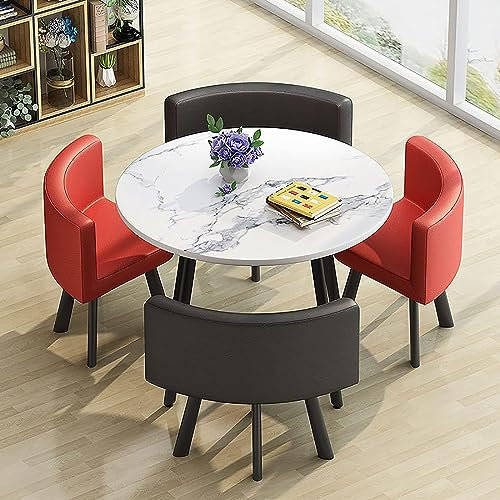 Runde Esstisch Set mit Stühlen Platzsparende Möbel für Esszimmer Wohnzimmer Empfangsraum Konferenztisch Lounge Geeignet für 6 Personen
