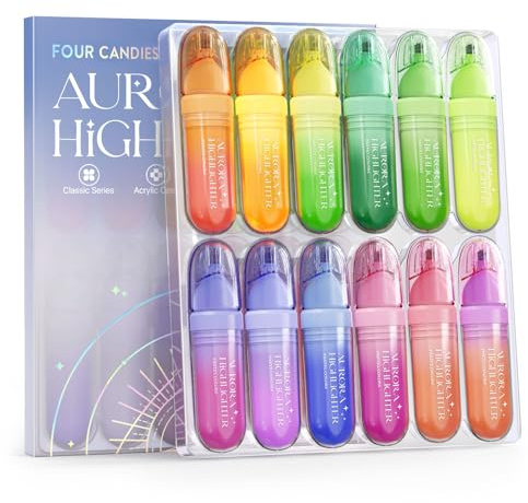 Four Candies 12PCS süßes Pastell Textmarker Set, trocknet schnell, weiche Keilspitze, Bibel-Textmarker in verschiedenen Farben, kein Auslaufen, ästhetische für Schule und Büro