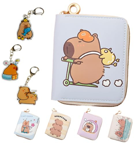 LHLZNB Anime capybarazip Wallets 3 PCS Keyring Set,Purse for Teenage Girls,PU Leather Wallets with Zipped Coin Holder and Card Slots Featuring Tails and Knuckles (Bird Scooter)