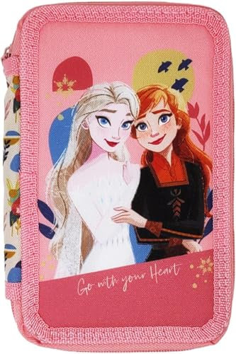 Disney Die Eiskönigin Anna und Elsa Federmäppchen mit 3 Reißverschlüssen für die Grundschule und Sekundarschule, 42 Stück, Stifte Buntstifte Giotto, blau, prinzessinnen