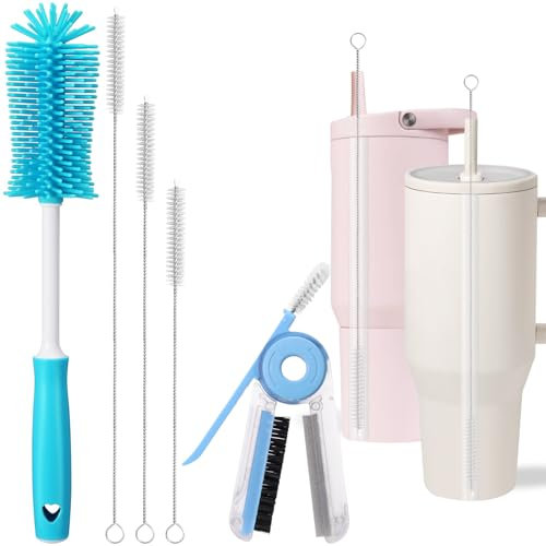 XANGNIER 5 Pcs Water Bottle Cleaner Brush Set for Hydrojug 20 oz/32 oz/40 oz Cup,Multifunctional Bottle Brush and Long Straw Cleaner Brush,Cleaning Kit for Owala/Stanley/Yeti Tumbler Cup Accessories