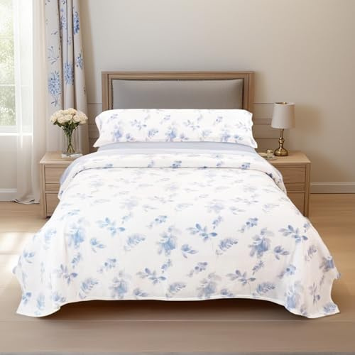 Juego de Sábanas Pirineo Termica - 3 Piezas para Cama 135 -Sábanas Polar para Invierno Cama Matrimonio -Bajera Ajustable 135x190/200+30cm, Encimera 210x270cm y una Funda Almohada 45x150cm -Flores