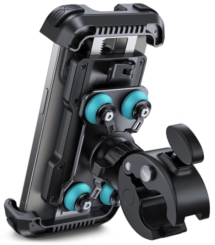 Lamicall Soporte Móvil Moto Antivibración - [con Doble Amortiguador] 360°Rotación, 1S Liberación con un Botón, Soporte Teléfono Bicicleta para iPhone 17 16 15 14 13 Series, Huawei, 4,7-6,8” Smartphone