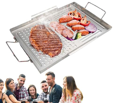 De Parrilla De Hierro Fundido,Sartén - Bandejas De Servir Con Asas Y Utensilios De Cocina Inoxidables Para Carnes, Verduras Y Mariscos