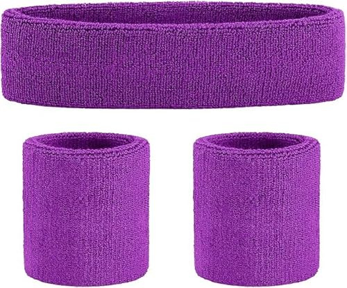 Fascia da donna e polsiere, per palestra, esercizi, sport, set anni '80, accessori per travestimento neon 1 fascia e 2 braccialetti, accessori sportivi