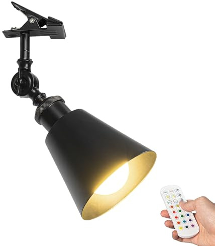 FSLiving Wiederaufladbar Klemmleuchte mit Fernbedienung, Einstellbar Clip auf Schreibtisch Leselampe,Dimmbar Clamp Nachttischlampe mit Flexarm für Schreibtisch Nachttisch Regal- 12x10CM
