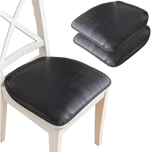 Stuhlkissen aus Leder mit Bändern – hufeisenförmiges rutschfestes Küchenstuhlkissen und Sitzkissen für das Esszimmer 43 x 40 cm 1/2/4 Packungen (Schwarz 2 Packungen)