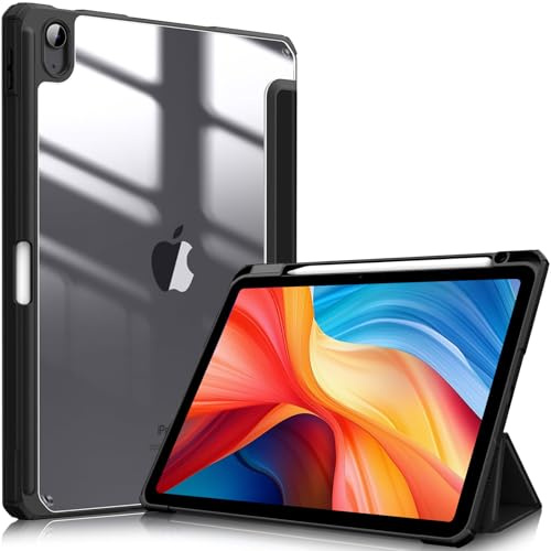 TXWLLIU Custodia per iPad Air 11 Pollici M3/M2 (7a/6a Generazione, 2025/2024) e iPad Air 5a/4a Generazione (2022/2020) 10,9 Pollici, Custodia Protettiva Rigida Trasparente a Tre Ante, Nero