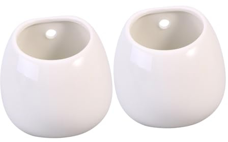 LOORGVEL Pots Suspendus Céramiques Blancs pour Plantes, 2 | Intérieur Extérieur, Design Moderne Simple, sans Trou, Facile à Installer Mur