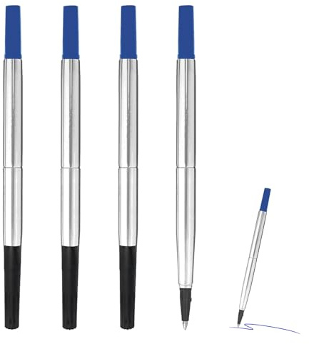 4 Pièces Recharges pour Parker Quink Roller, Recharges Stylo Roller pour Parker, Cartouches Pointe Moyenne 0.7mm Encre Bleu, Écriture Précise et Fiable, pour Documents Professionnels Usage Quotidien