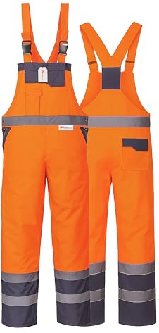 Hi Vis Contrast Bib & Brace Waterproof Dungarees – Unisex Safety Workwear Trousers, Orange/Navy & Yellow/Navy, S-4XL