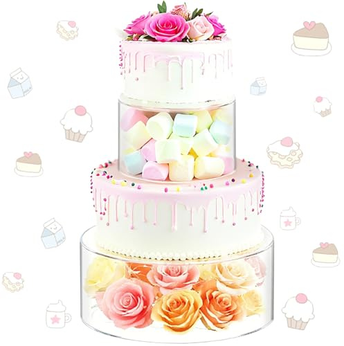 CEITIVE-S 2PCS Fillable Acrylic Cake Stand 2 Tier with Led String Lights | Large Cupcake Display Stands for Dessert Table, Clear Pastry Tray Holder Riser Cylinder Case for Wedding Birthday Christmas