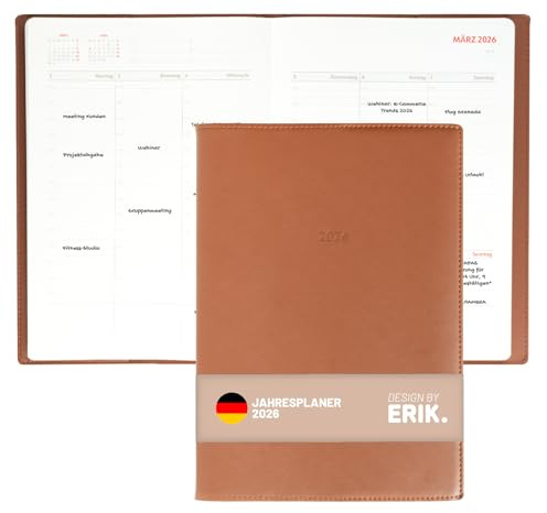 Grupo Erik Kalender 2026 Buchkalender Terminplaner A4 Planer - Geschäftsterminplaner Braun 21 x 29,7 cm - Jahreskalender Buch Terminkalender 2026 A4 auf Deutsch