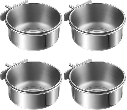 Lawnrden 4pcs Vogelkäfigfuttermittel, 4x2 Abnehmbarer Edelstahl Vogelfutterschale mit Klemme, rostresistenter Kaninchenfutter für Papageien Cockatiel Conure Brudgies kleines Tier |.Hamster Food Bowl