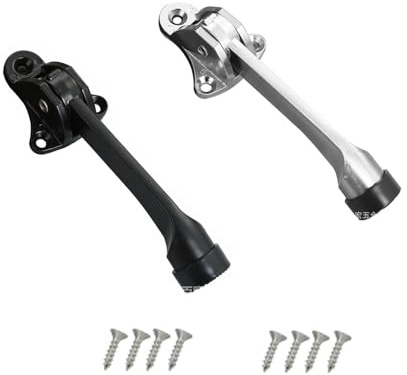 2 PCS ​​Door Stoppers,​​ Heavy Duty Kick Down Door Stop, 4 Inch Long with Rubber Tip and Spring for Patio Outdoor Gate Keep Door Open (Black and Silver)
