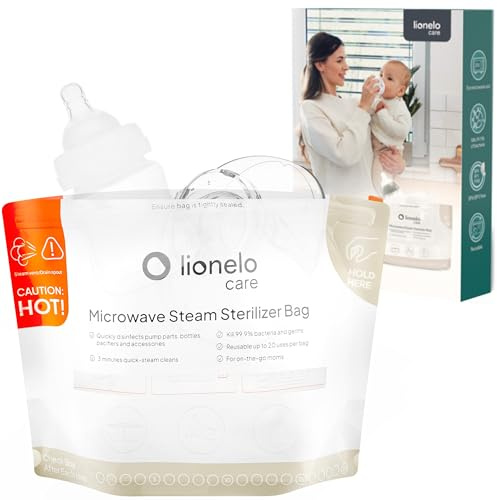 LIONELO ThermBag Mikrovågsugnsflasksterilisator 16-pack – Återanvändbara Steriliseringspåsar för Nappflaskor, Nappar & Bröstpumpsdelar, Steriliserar på 90 sekunder, BPA-fri, Kompakt & Resevänlig