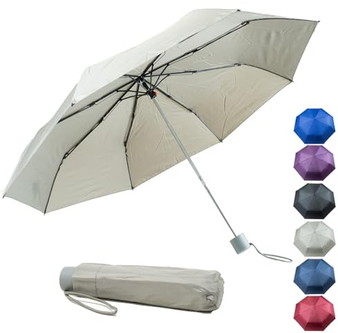 QILZO Paraguas Plegable Mujer con Funda, Diametro 105cm, Portatil, Paraguas Pequeño Manual Compacto 8 Varillas, Regalo Cumpleaños, Navidad, Reyes, Viaje (Gris)